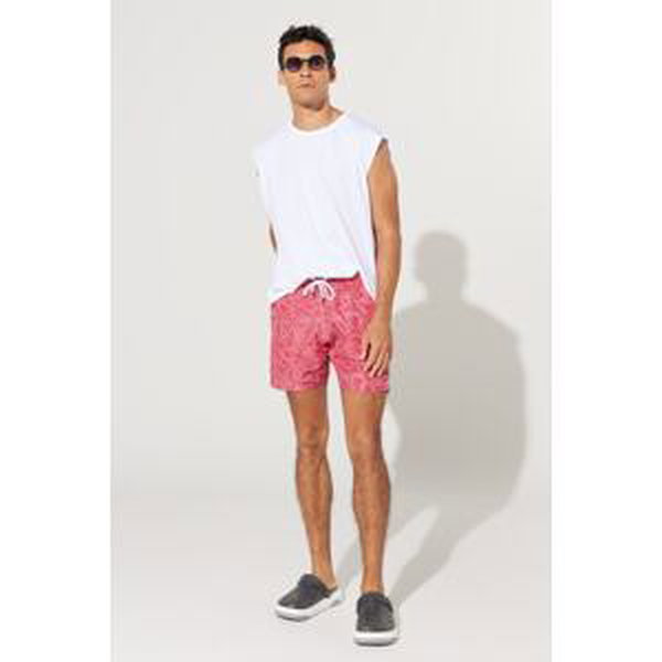 AC&Co / Altınyıldız Classics Men's Red-White Standard Fit Regular Fit Pocket Quick Dry Patterned Marine Shorts