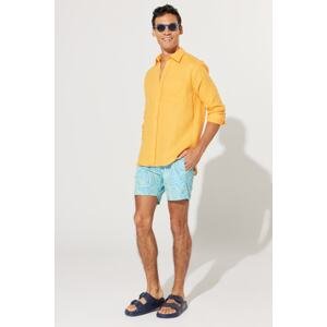 AC&Co / Altınyıldız Classics Men's Turquoise-Green Standard Fit, Regular Cut with Pockets Quick Drying Patterned Marine Shorts.