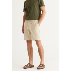 ALTINYILDIZ CLASSICS Men's Beige Standard Fit Regular Cut Cotton Shorts with Pocket.