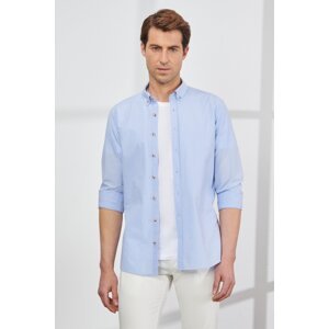 ALTINYILDIZ CLASSICS Men's Blue Slim Fit Slim Fit Buttoned Collar 100% Cotton Shirt