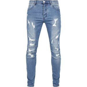 C&S Paneled Denim Pants distressed medium blue