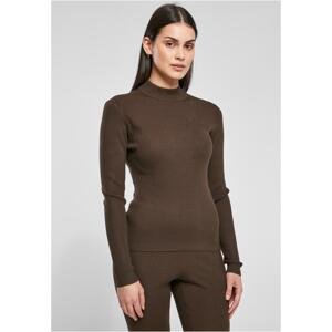 Women's ribbed knit sweater with turtleneck brown