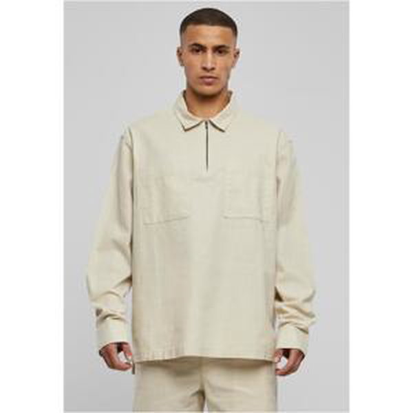 Cotton linen polo shirt with zipper softseagrass