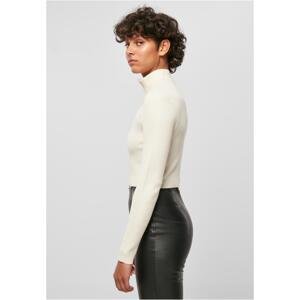 Women's sweater with a zipper with cropped rib knit whitesand