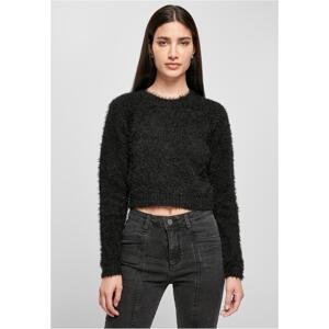 Women's sweater with short feathers in black