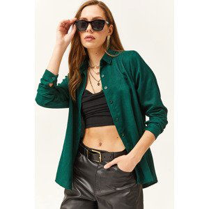 Olalook Women's Emerald Green Slim Corduroy Shirt