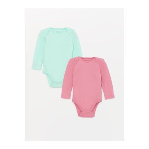 LC Waikiki Baby Girl Crew Neck Long Sleeve Snap Fastening Bodysuit 2-Piece