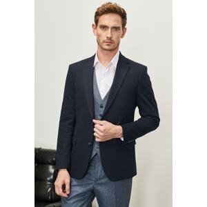 ALTINYILDIZ CLASSICS Men's Dark Navy Blue Slim Fit Slim Fit Mono Collar Plaid Patterned Vest Suit
