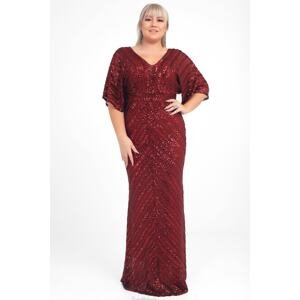 By Saygı Women's Burgundy Plus Size Evening Dress