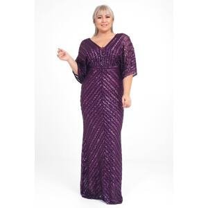 By Saygı Women's Purple Ottoban Sequin Lined B.b Long Evening Dress
