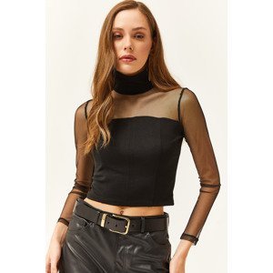 Olalook Women's Black Crop Blouse with Drop Detail on the Back
