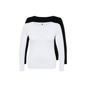 Trendyol Curve Black-White Crew Neck Knitted Blouse