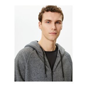 Koton Oversize Zippered Sweatshirt Hooded Marked Pocket Detailed Raised
