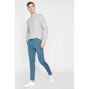 Koton Men's Blue Normal Waist Pocket Detailed Slim Fit Trousers