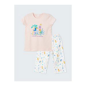 LC Waikiki Crew Neck Printed Short Sleeve Girls' Pajamas Set