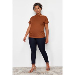 Trendyol Curve Brown Crew Neck Knitted Blouse