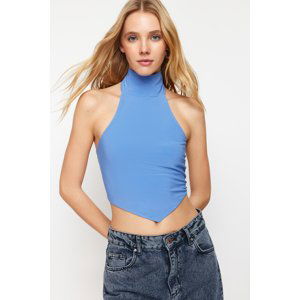 Trendyol Blue High Neck Crop Decollete Elastic Knitted Blouse