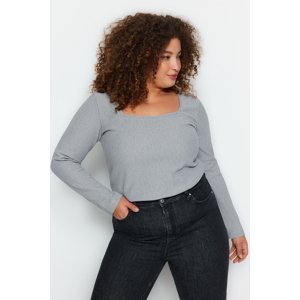 Trendyol Curve Gray Crew Neck Knitted Blouse