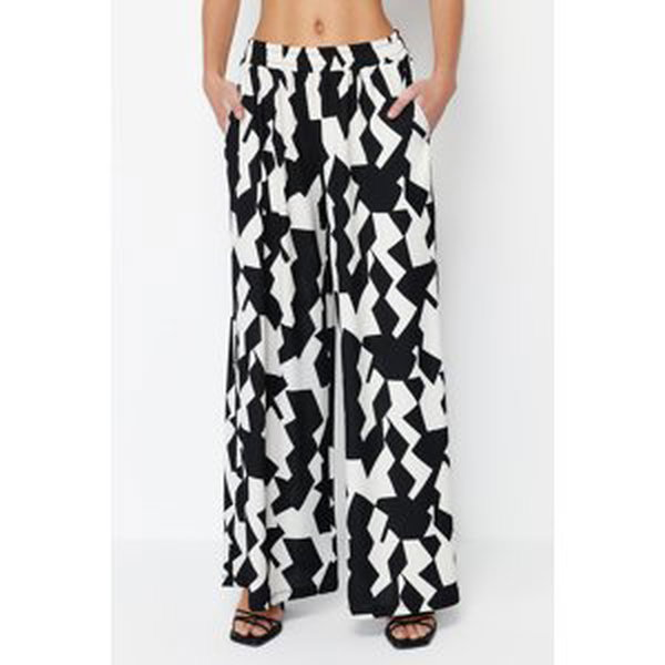 Trendyol Multicolored Geometric Patterned Wide Leg Ribbed Stretch Trousers