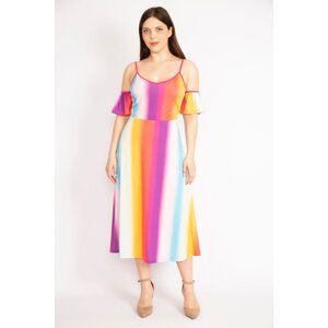 Şans Women's Colorful Plus Size Collar Elastic Strap Adjustable Length Colorful Dress