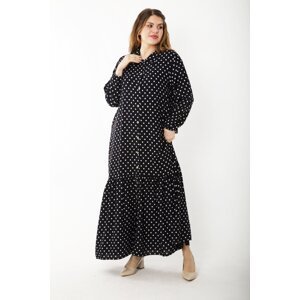 Şans Women's Plus Size Black Woven Viscose Fabric Front Length Buttoned Skirt Tiered Dress