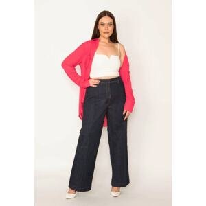 Şans Women's Plus Size Navy Blue Classic Cut Jeans with Side Pockets and Wide Legs