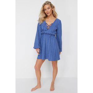 Trendyol Blue Mini Woven Tie Linen Blended Beach Dress