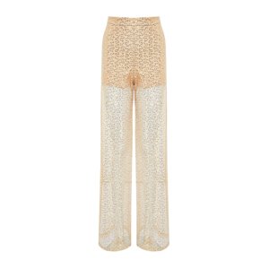 Trendyol Beige Wide Leg Sequined Mesh Trousers