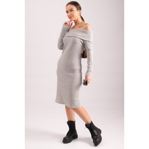 armonika Women's Gray Madonna Collar Fitted Ribbed Camisole Dress