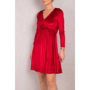 armonika Women's Red Double Breasted Neck Long Sleeve Velvet Flared Dress