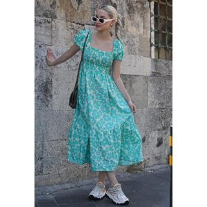 Madmext Turquoise Patterned Short Sleeve Midi Dress