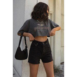 Madmext Black High Waist Basic Denim Shorts