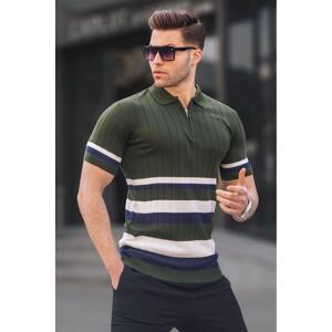 Madmext Striped Knitwear Khaki Polo Neck T-Shirt 6356