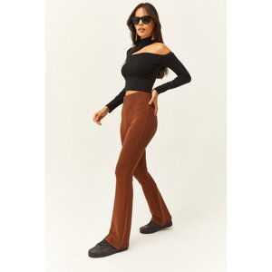 Olalook Women's Bitter Brown Flare Leg Lycra Trousers