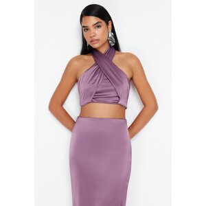 Trendyol Light Purple Crop Tie Detailed Satin Blouse