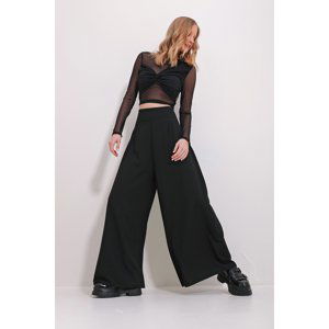 Trend Alaçatı Stili Women's Black High Waist Zippered Wide Leg Woven Trousers