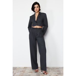 Trendyol Anthracite Premium Wide Leg Slim Striped Polyviscose Woven Trousers