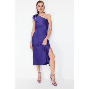 Trendyol Purple Sleeve Detailed Satin Elegant Evening Dress