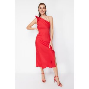 Trendyol Red Sleeve Detailed Satin Elegant Evening Dress