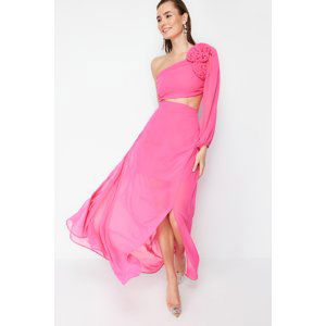 Trendyol Fuchsia Lined Window/Cut Out Detailed Chiffon Gradient Long Evening Dress