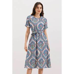 Bigdart 2389 Belted Linen Dress - Blue