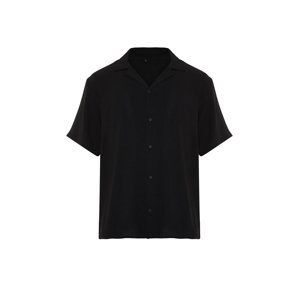 Trendyol Black Black Oversize Fit Summer Short Sleeve Linen Look Shirt