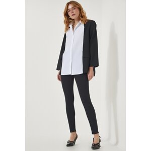 Happiness İstanbul Women's Black and White Jacket Look Oversize Design Shirt