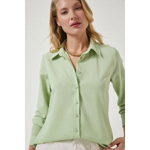 Happiness İstanbul Women's Light Green Soft Textured Basic Shirt