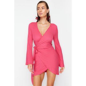 Trendyol Fuchsia Mini Woven Tie Beach Dress