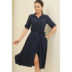 By Saygı Front Buttoned Sleeve Fold Waist Belted Pocket Dress