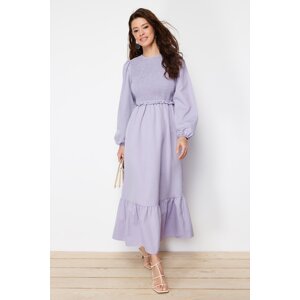 Trendyol Purple Gipe Detailed Crew Neck Woven Dress