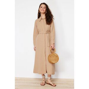 Trendyol Light Beige Linen Look Woven Dress