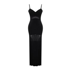 Trendyol Black Body-Sitting Knitted Lace Detailed Long Evening Dress