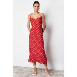 Trendyol Red A-Cut Back Tie Detailed Midi Woven Dress